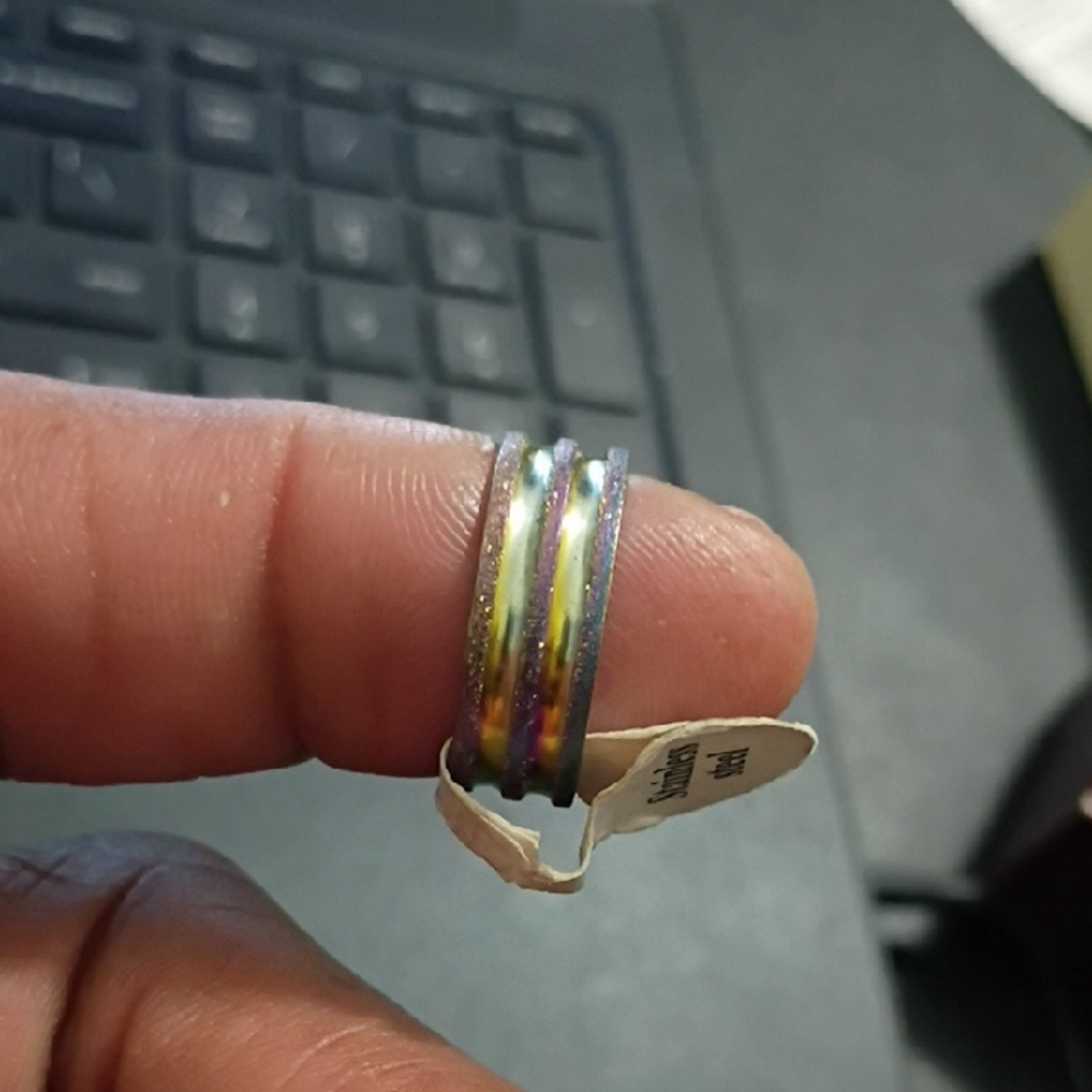 Iridescent Triple Band Ring Stainless Steel 19mm One Of Kind